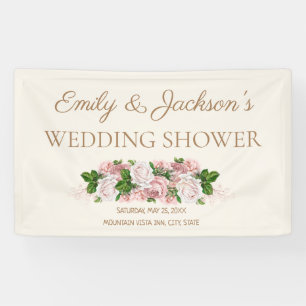 Roze Vintage Bloemige Trouw Bruidsshower Spandoek