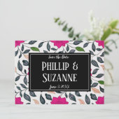 Roze Vintage Bloempatroon Save the Date  Kaart (Staand voorkant)