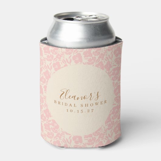 Roze Vintage Bloemrijke Script Bruiloft Aangepast Blikjeskoeler (Blikje Voorkant)