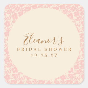 Roze Vintage Bloemrijke Script Bruiloft Aangepast Vierkante Sticker