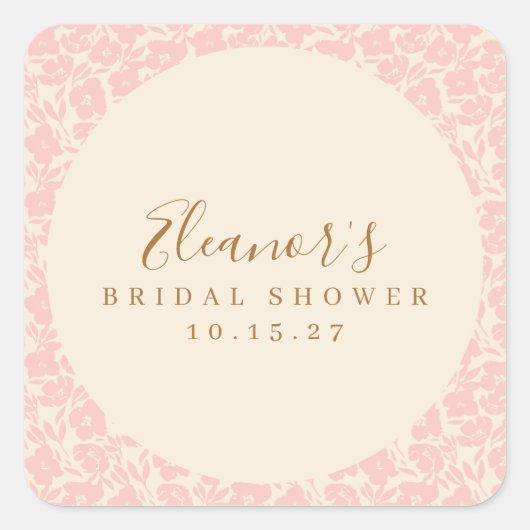 Roze Vintage Bloemrijke Script Bruiloft Aangepast Vierkante Sticker (Voorkant)