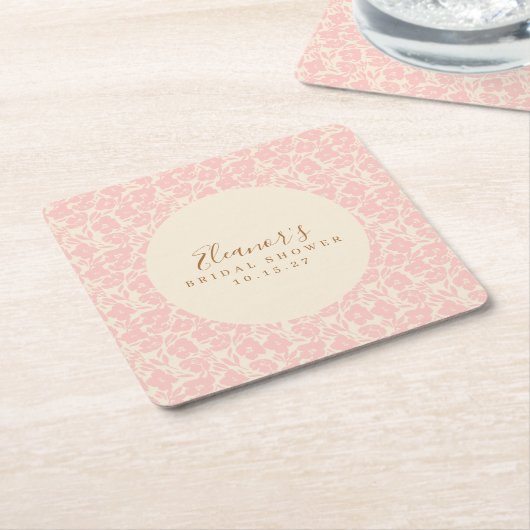 Roze Vintage Bloemrijke Script Bruiloftsshower Aan Kartonnen Onderzetters (Schuin)