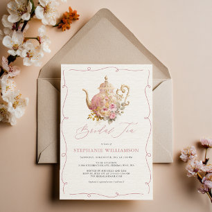 Roze Vintage Bloemthee Bridal Shower Tea Kaart