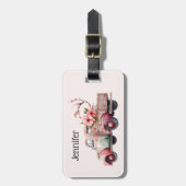 Roze vintage boerenvrachtwagen bagagelabel (Voorkant verticaal)