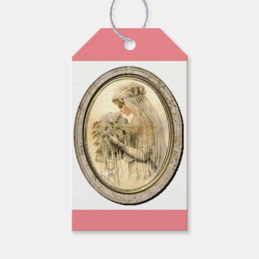 Roze Vintage Bruidsdouche Bruid Cadeau Labels Cadeaulabel (Voorkant)