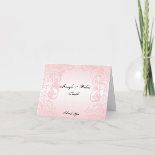Roze Vintage Bruiloft Bedankt met Bloemen (Voorkant)