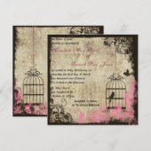 Roze Vintage bruiloft Birdcage Uitnodiging (Voorkant / Achterkant)