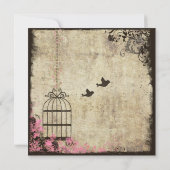Roze Vintage bruiloft Birdcage Uitnodiging (Achterkant)