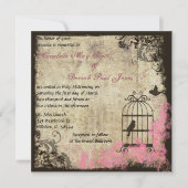 Roze Vintage bruiloft Birdcage Uitnodiging (Voorkant)