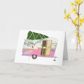 Roze Vintage Campingwagen Kerstdagkaart Kaart (Gele Bloem)