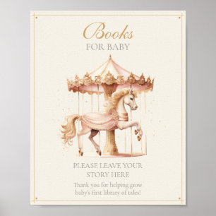 Roze Vintage Carrousel Paard Boeken Voor Baby Poster