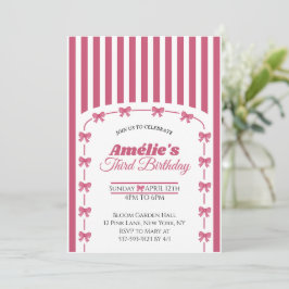 Roze Vintage Coquette Strik Meisje 3e Verjaardag Kaart