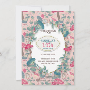 Roze Vintage Cottagecore Paddenstoel Verjaardag Kaart