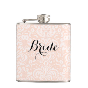 Roze Vintage Damast Bruid Fles Heupfles