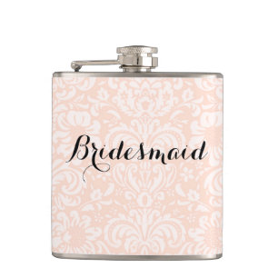 Roze Vintage Damast Bruidsmeisje Fles Heupfles