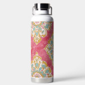 Roze Vintage Damast Monogram RVS Waterfles (Achterkant)