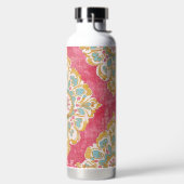 Roze Vintage Damast Monogram RVS Waterfles (Links)
