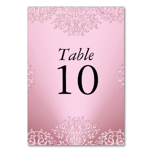 Roze Vintage Damast Trouwtafel Nummer Kaart (Voorkant)