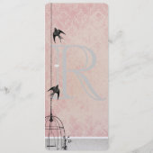 Roze vintage damasten vogelkooi Save the Date Menu (Achterkant)