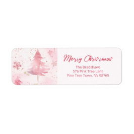 Roze Vintage Dennenbomen Kerst  Etiket