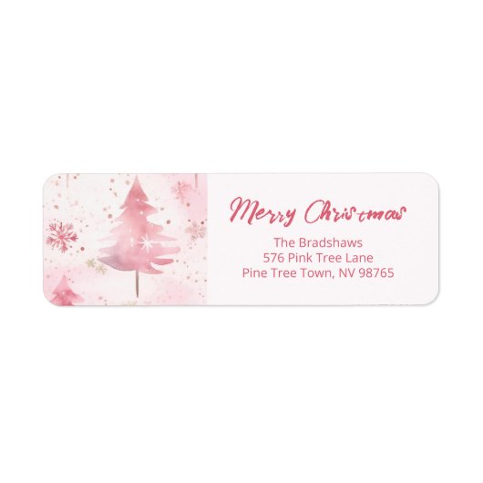 Roze Vintage Dennenbomen Kerst  Etiket (Voorkant)