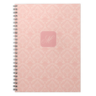 Roze Vintage Elegante Bloemrijke Monogram Notitieboek
