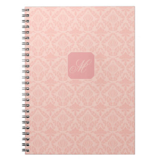 Roze Vintage Elegante Bloemrijke Monogram Notitieboek