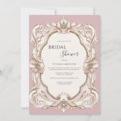 Roze Vintage Elegante Frame Bruidsdouche Kaart (Voorkant)