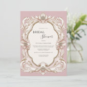 Roze Vintage Elegante Frame Bruidsdouche Kaart (Staand voorkant)