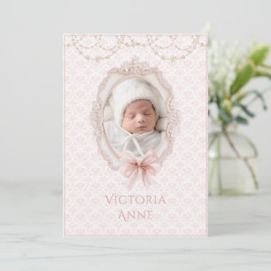 Roze Vintage Elegante Geboorteaankondiging Baby Me Kaart