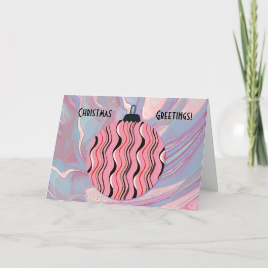 Roze vintage en abstract kerstbal kaart (Voorkant)