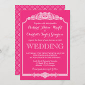 Roze Vintage en Klassieke Trouw Uitnodiging (Voorkant / Achterkant)