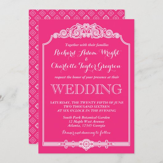 Roze Vintage en Klassieke Trouw Uitnodiging (Voorkant / Achterkant)