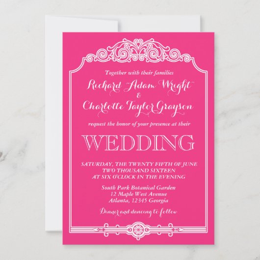 Roze vintage en klassieke trouwuitnodiging kaart (Voorkant)