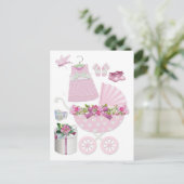 Roze Vintage en meisje Briefkaart (Staand voorkant)