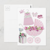 Roze Vintage en meisje Briefkaart (Voorkant / Achterkant)