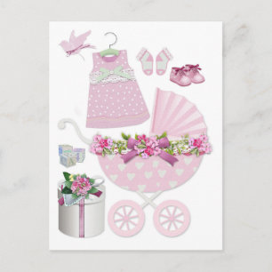 Roze Vintage en meisje Briefkaart