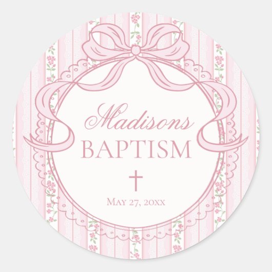 Roze Vintage Fancy Bloem Baptism Envelope Zegel (Voorkant)