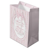Roze Vintage Fancy Bloemige Bruidsfeest Favoren Medium Cadeauzakje (Voorkant Gekanteld)