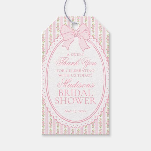 Roze Vintage Fancy Bloemige Bruiloftsshower Favore Cadeaulabel (Voorkant)