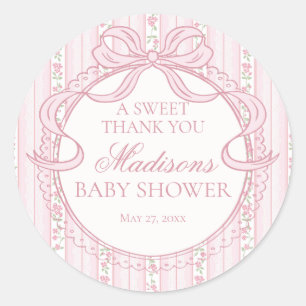 Roze Vintage Fantasie Bloemen Baby Shower Cirkel Ronde Sticker