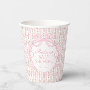 Roze Vintage Fantasie Bloemen Baby Shower Papieren Bekers