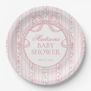 Roze Vintage Fantasie Bloemen Baby Shower Papieren Bordje