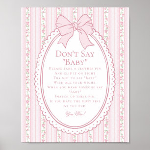 Roze Vintage Fantasie Bloemen Zeg Niet Baby Spel Poster
