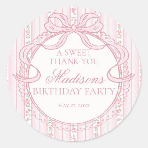 Roze Vintage Fantasie Bloemrijke Verjaardagsfeest  Ronde Sticker