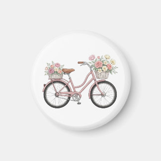 Roze Vintage Fiets met Bloemstukken Sticker Magneet