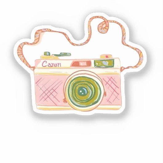Roze Vintage Filmcamera Sticker (Voorkant)