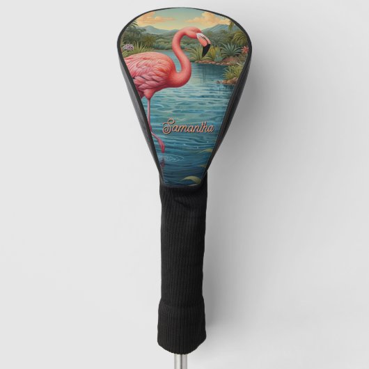 Roze vintage flamingo golfhoofdhoes golfheadcover (Voorkant)