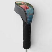 Roze vintage flamingo golfhoofdhoes golfheadcover (Schuin)