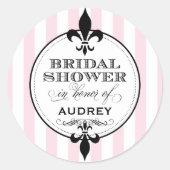 Roze Vintage Fleur de Lis Bruidsfeest Ronde Sticker (Voorkant)